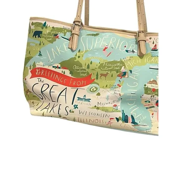 Spartina 449 Great Lakes Leather Trim Beach Vacation Shopping Large Tote Bag - Picture 3 of 13